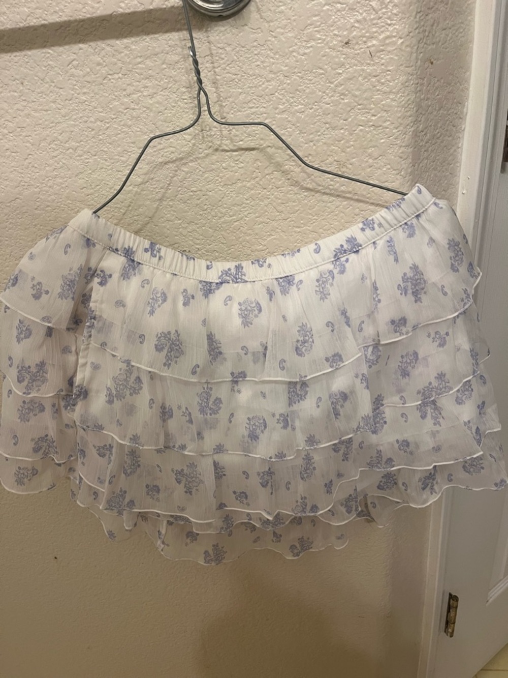 White  Ruffle Mini Skirt with Light blue Floral Print